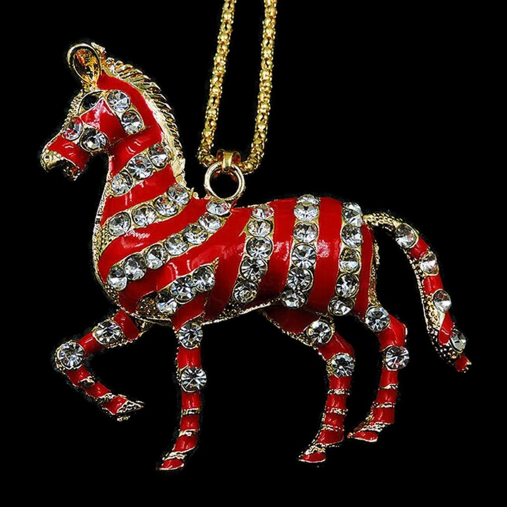 Red Enamel & White Rhinestone Zebra Pendant NWT-